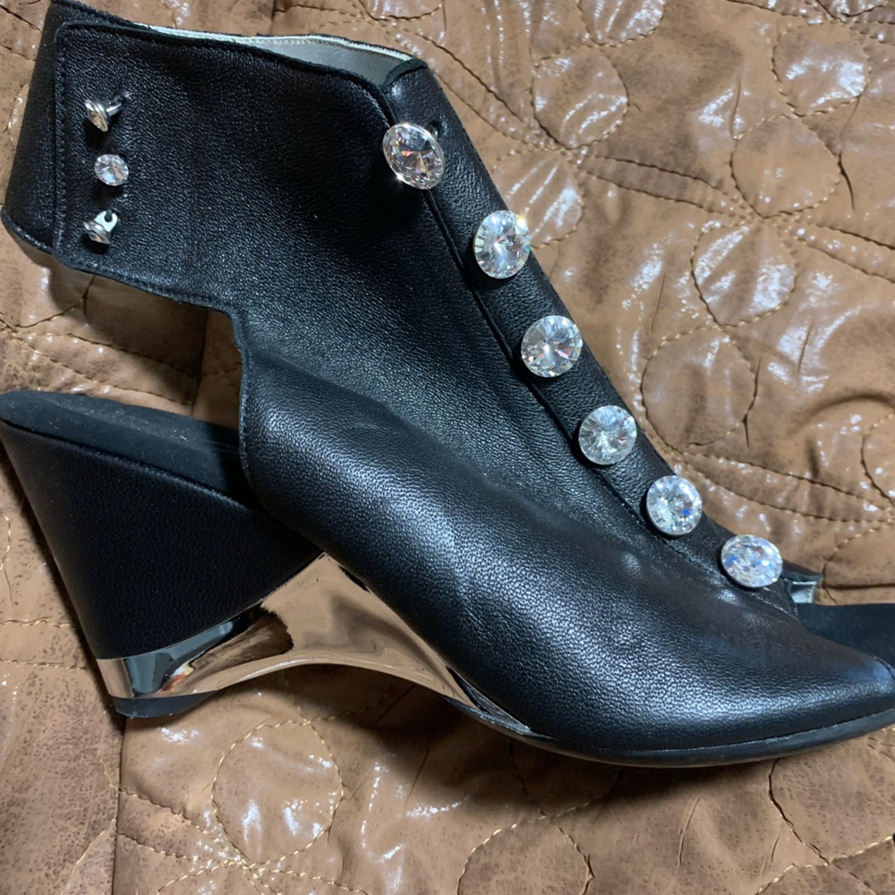 Onex Elegant Black Wedge Heel with Crystal Accents